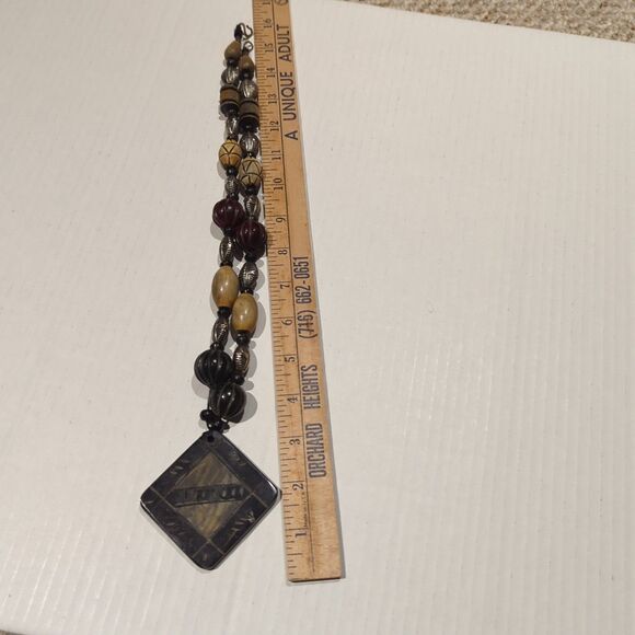 Vintage Carved Wooden Beaded Necklace Pendant Boho Tribal Ethnic Earthy - Picture 8 of 8